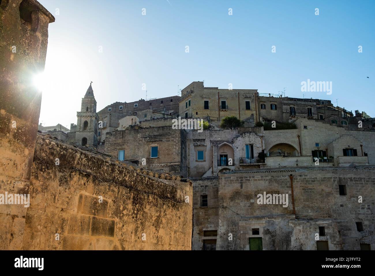 Sassi di Matera, Vista dal basso Foto Stock