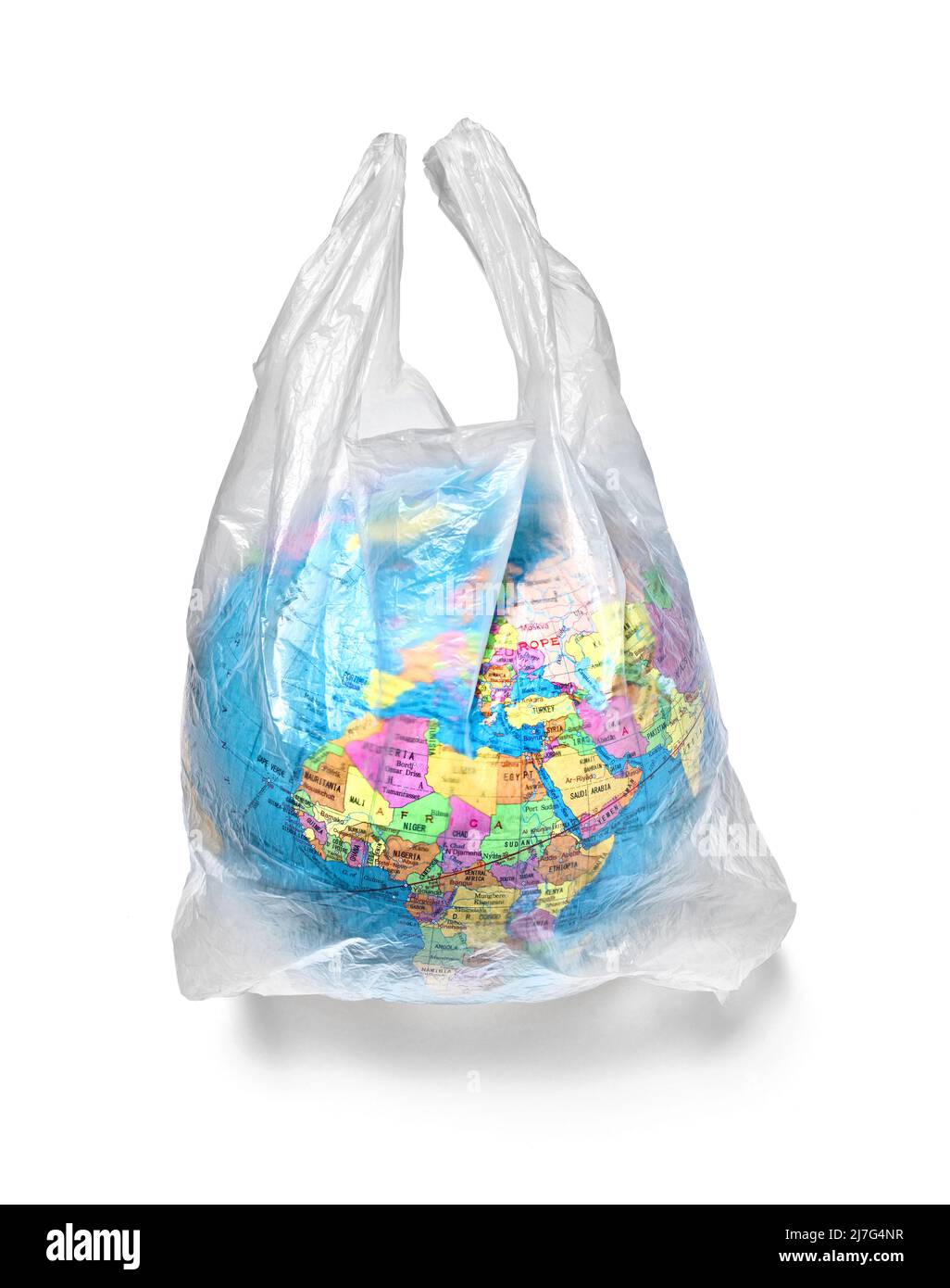 terra globo sacchetto di plastica inquinamento ambiente pianeta riscaldamento globale Foto Stock