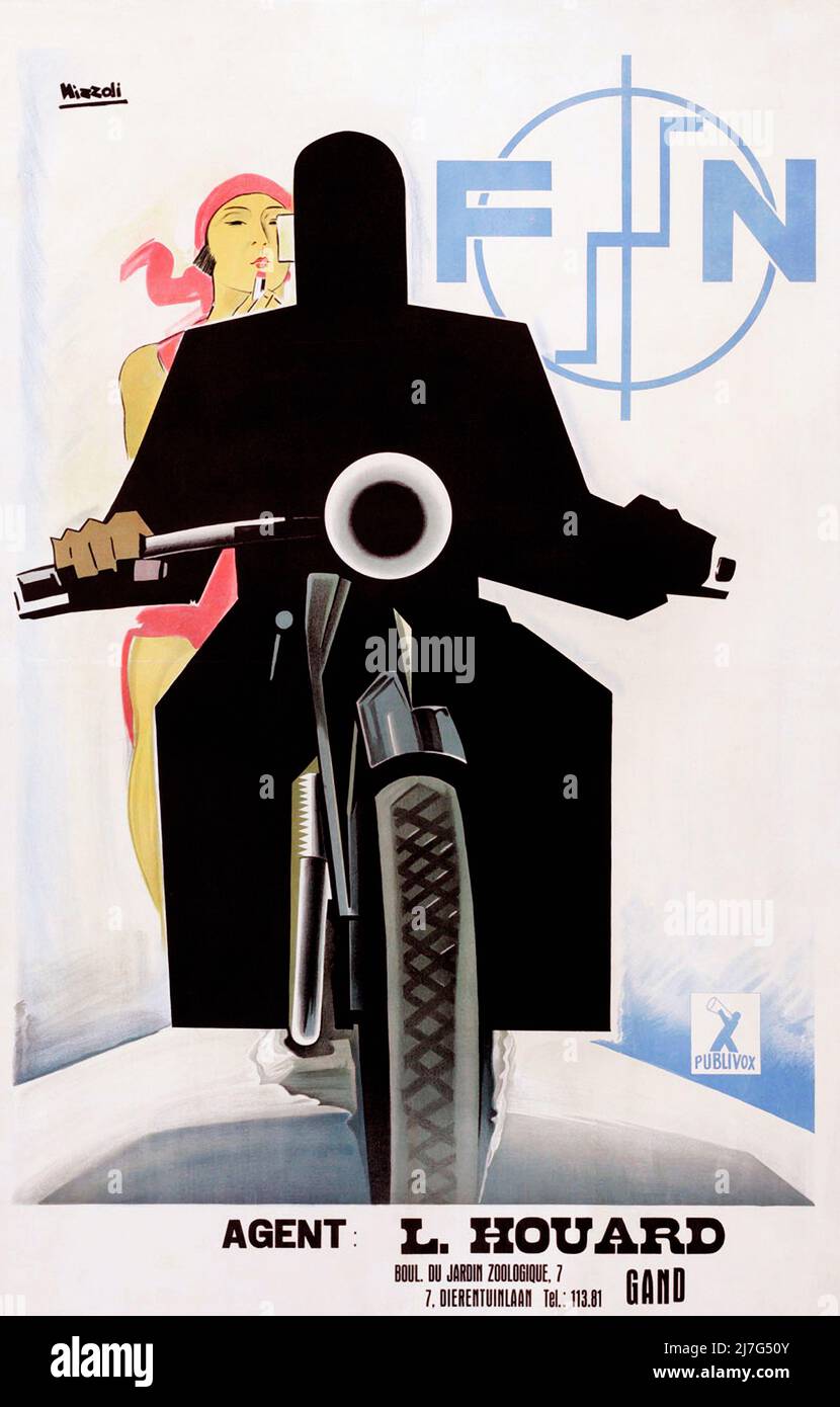Poster pubblicitario Vintage 1920s - FN (Fabrique Nationale) ,FN motocicli, 1925 Foto Stock