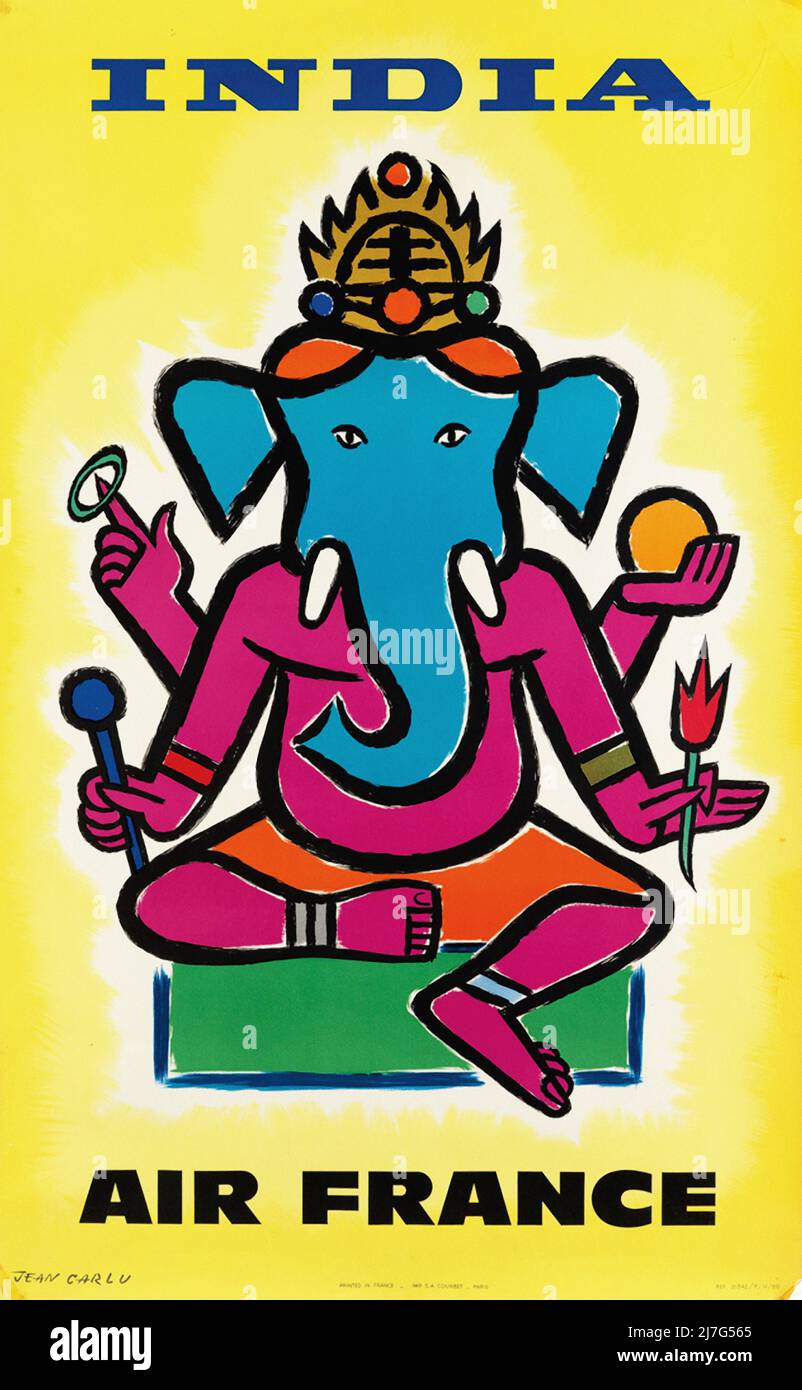 Poster Vintage 1960s Airline Travel - India Foto Stock