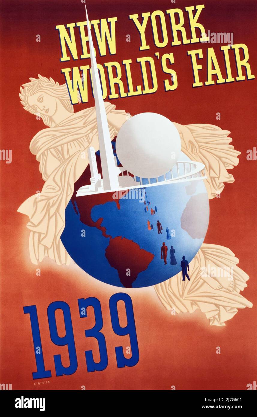 Poster di viaggio vintage 1930s per la fiera mondiale di New York del 1939 . Foto Stock