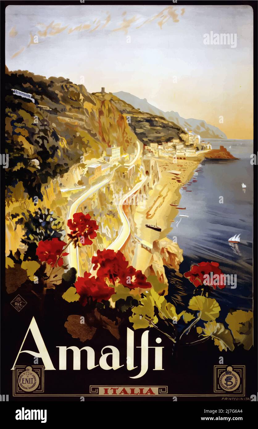 Poster di viaggio Vintage 1920s - Amalfi , Italia. Foto Stock