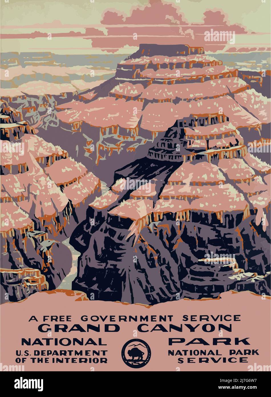 Poster del viaggio vintage 1930s - POSTER DEL GRAND CANYON, c1938. /Poster National Parks Service, c1938, promozione del Parco Nazionale del Grand Canyon in Arizona. Foto Stock