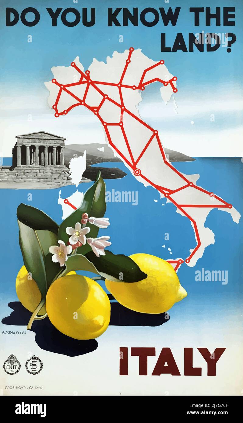 Poster Vintage 1950s Travel - conosci la Terra ? - Italia Foto Stock
