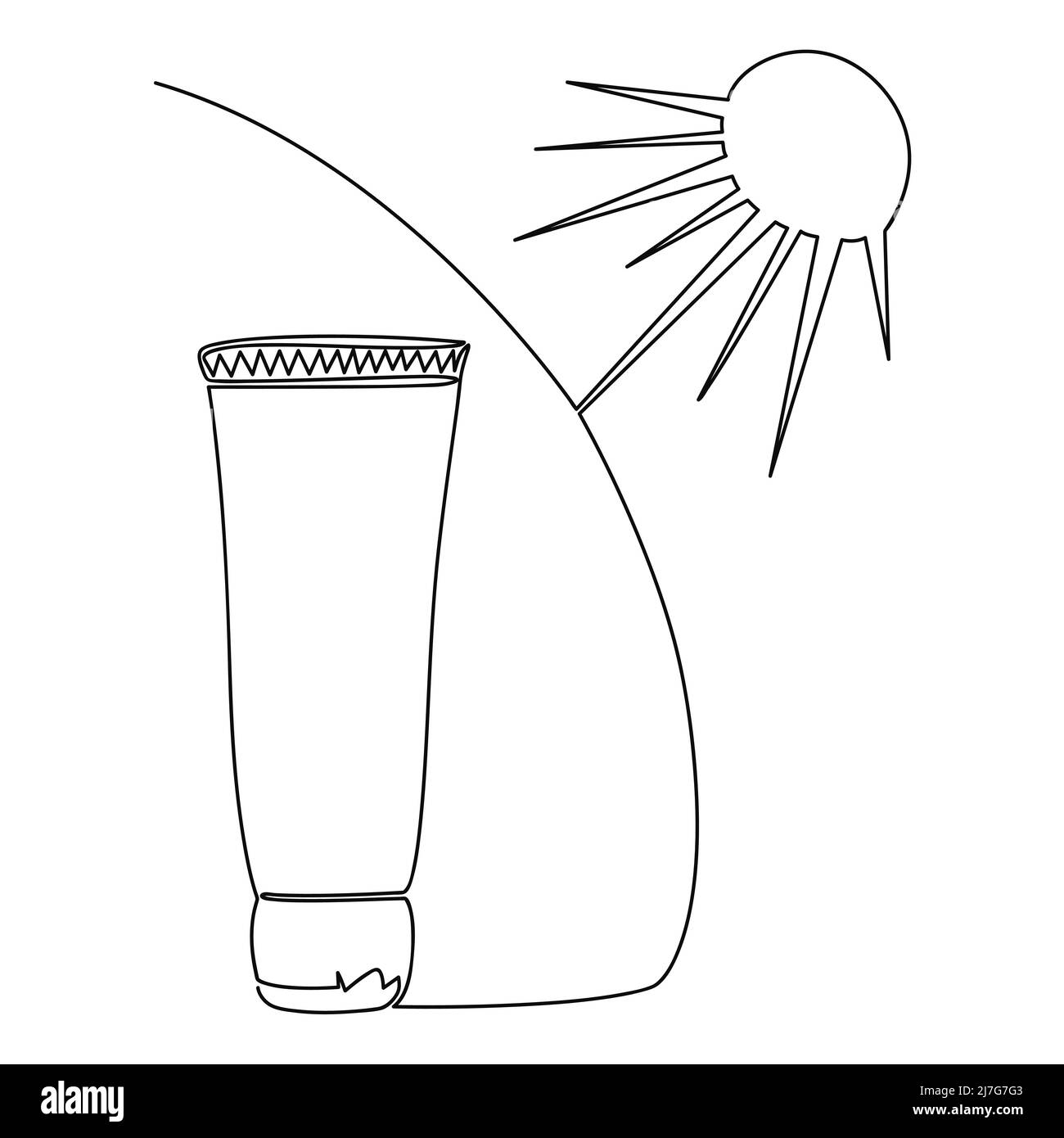 Crema solare per scottature disegnate in una linea continua. Illustrazione del vettore isolato di scorta Illustrazione Vettoriale