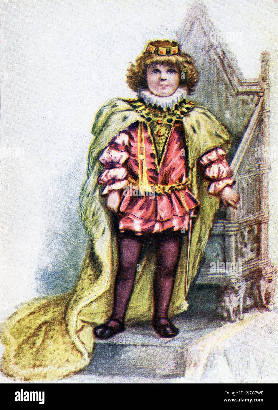 Questa immagine, che risale al 1899, mostra il re inglese Enrico III come bambino. Enrico III, noto anche come Enrico di Winchester, fu re d'Inghilterra, Signore d'Irlanda, e duca d'Aquitania dal 1216 fino alla sua morte nel 1272. Figlio del re Giovanni e Isabella di Angoulême, Enrico assunse il trono quando aveva solo nove anni nel bel mezzo della prima guerra dei Baroni. Foto Stock