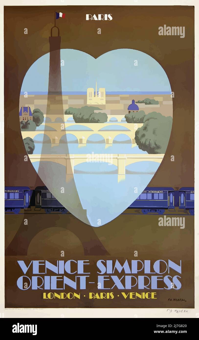 Poster vintage Art Deco Travel - Venice-Orient Express - Parigi Foto Stock