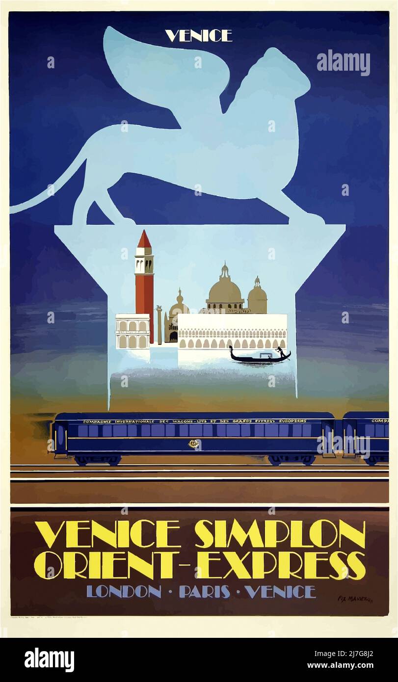 Poster vintage Art Deco Travel - Venice-Orient Express Foto Stock
