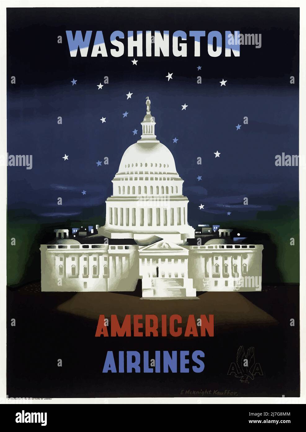 Poster di viaggio Vintage anni '50 - American Airlines - a Washington - 1950s Foto Stock