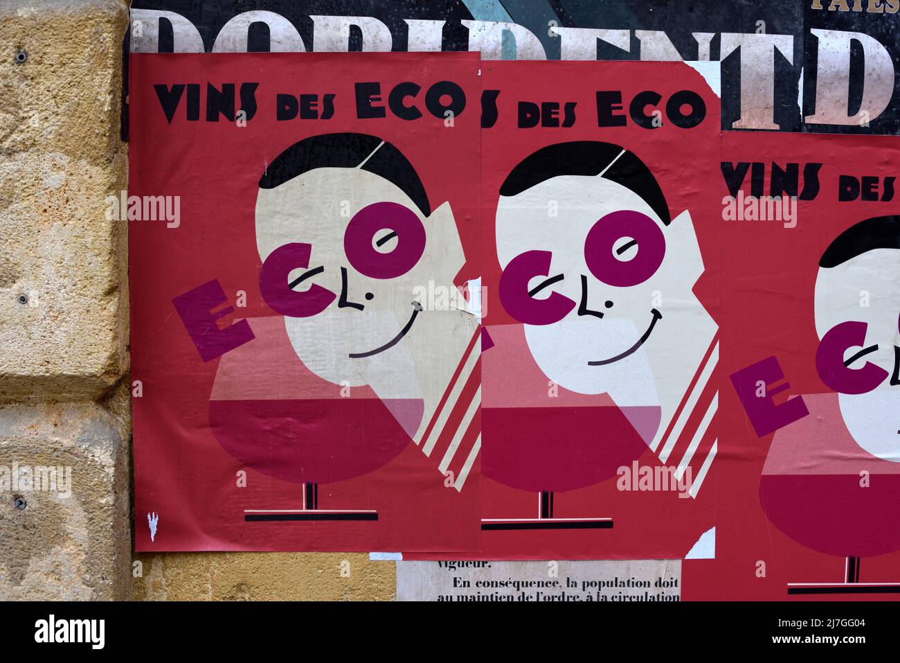 Poster Vintage Art Deco, Poster Old o Annuncio Vintage per Vins des Eco o Echo Wine (c1940) Foto Stock