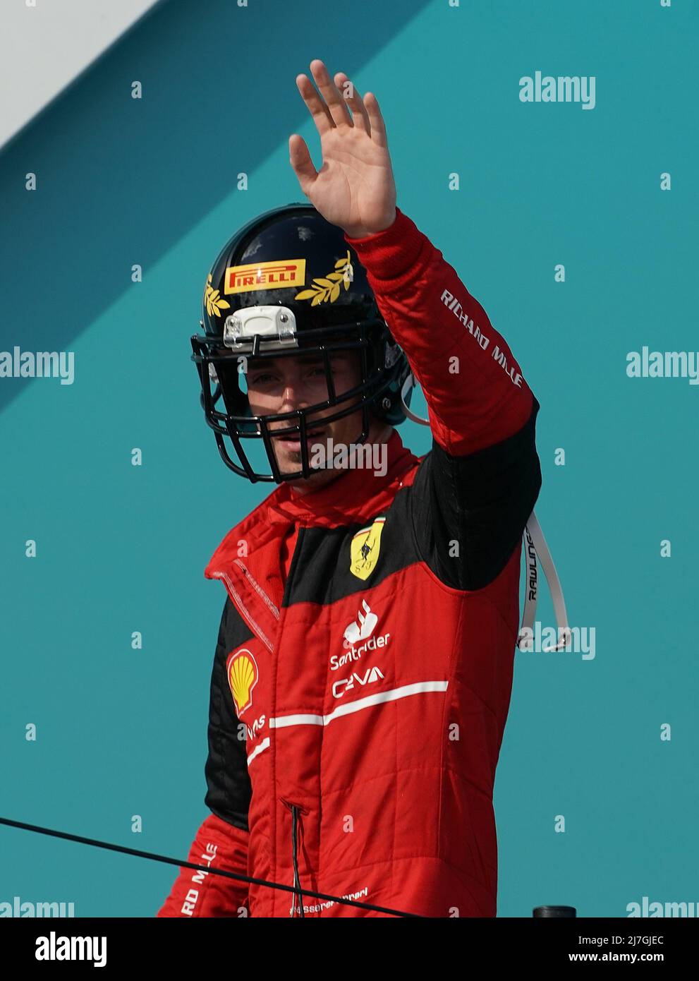 Miami, Stati Uniti. 08th maggio 2022. 08.05.2022, Miami International Autodrome, Miami, FORMULA 1 CRYPTO.COM MIAMI GRAND PRIX, im Bild 2.Platz fur Charles Leclerc (MCO), Scuderia Ferrari Credit: Independent Photo Agency/Alamy Live News Foto Stock