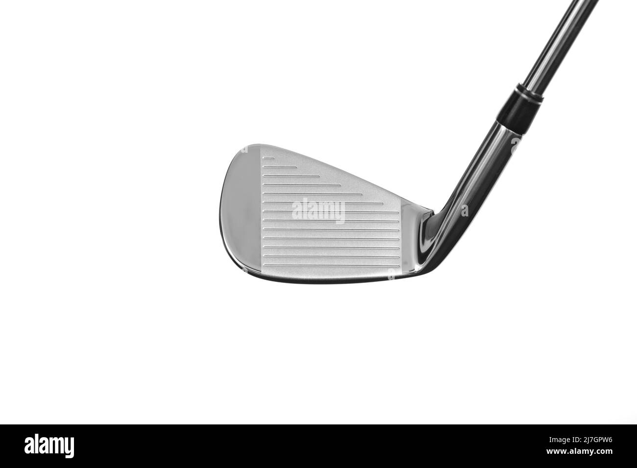 Golf club testa in ferro da vicino faccia a faccia raffigurata su uno sfondo bianco Foto Stock