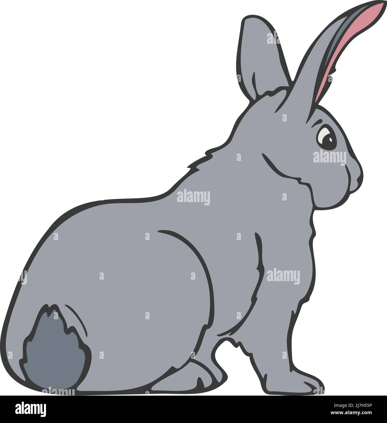Illustrazione vettoriale del coniglietto. Coniglio disegnato a mano colorato e raffigurato da una linea. Illustrazione Vettoriale