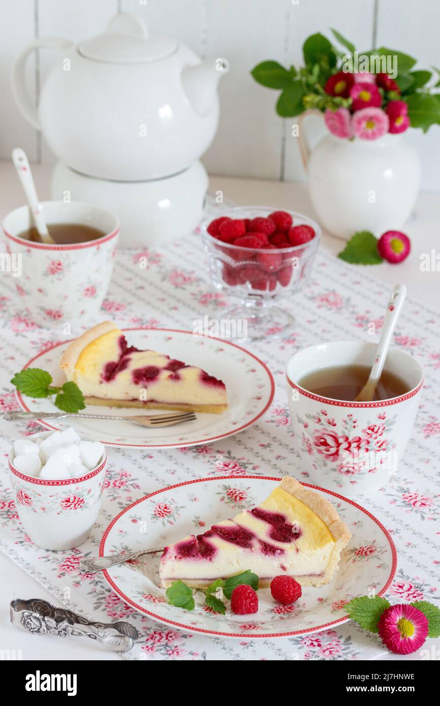 crostata di lamponi con formaggio caserario Foto Stock