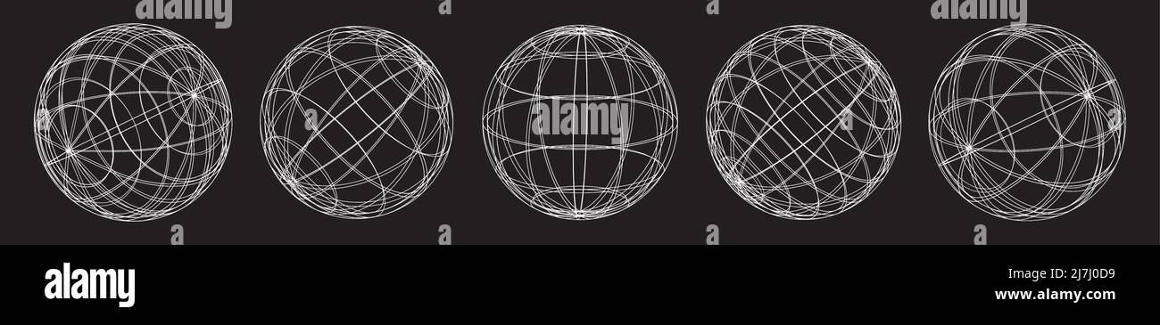 Insieme di elementi astratti di tecnologia geometrica in stile cyberpunk. Retrò collezione vintage 3D design digitale virtuale. Texture 80s vr. Futuristico Illustrazione Vettoriale