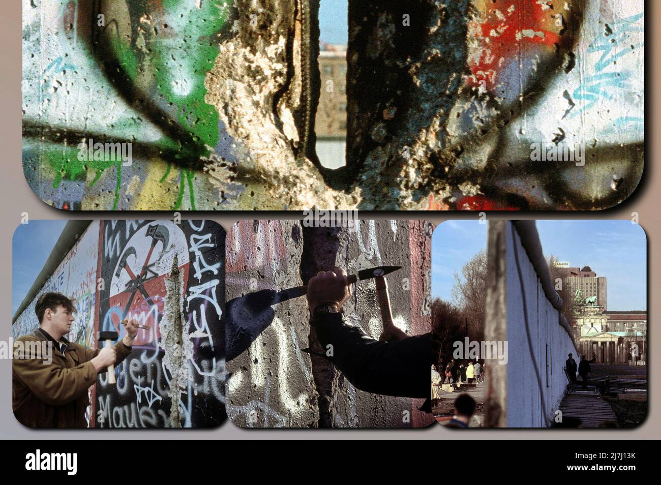 Alcuni turisti hanno intenzione di rimuovere pezzi del Muro di Berlino come souvenir, nel 1989 Foto Stock