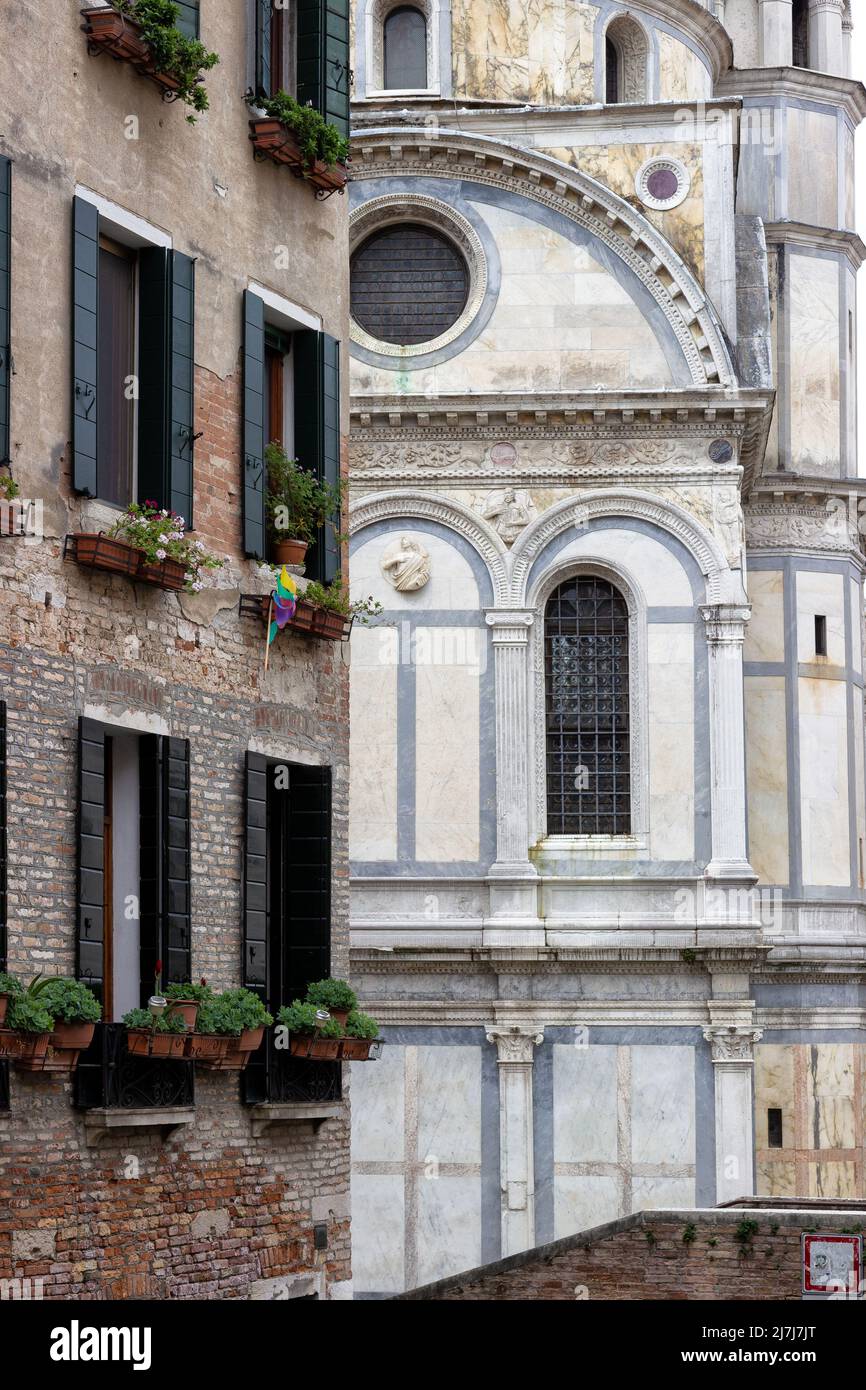 Vista originale di un particolare dell'ospedale di Venezia SS. Giovanni e Paolo Foto Stock