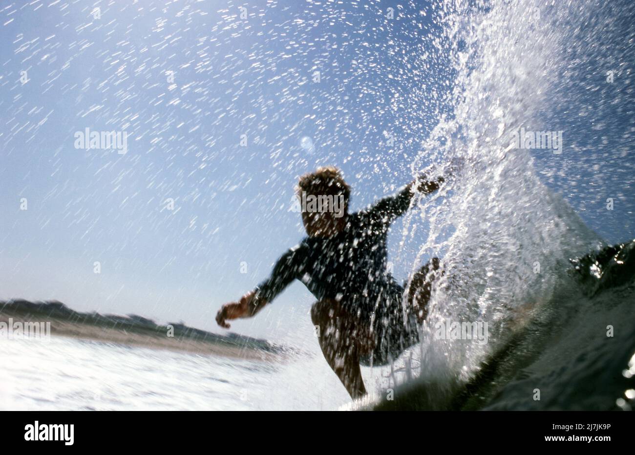 UN SURFISTA CORRE UN'ONDA, BONDI, NUOVO GALLES DEL SUD, AUSTRALIA. Foto Stock