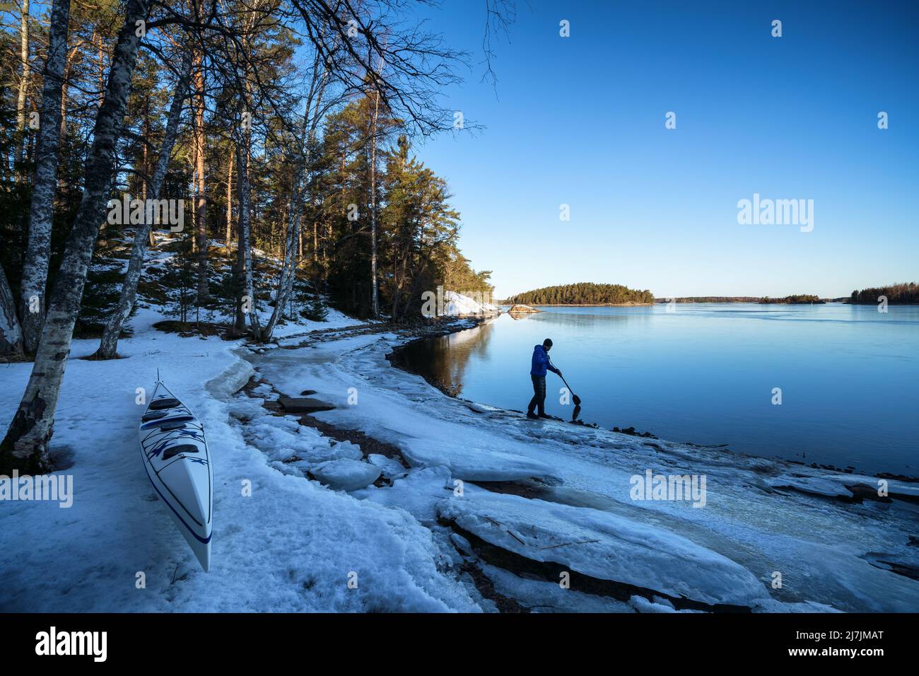 Mar Baltico congelato al mattino presto all'isola di Byxholmen, Raasepori, Finlandia Foto Stock