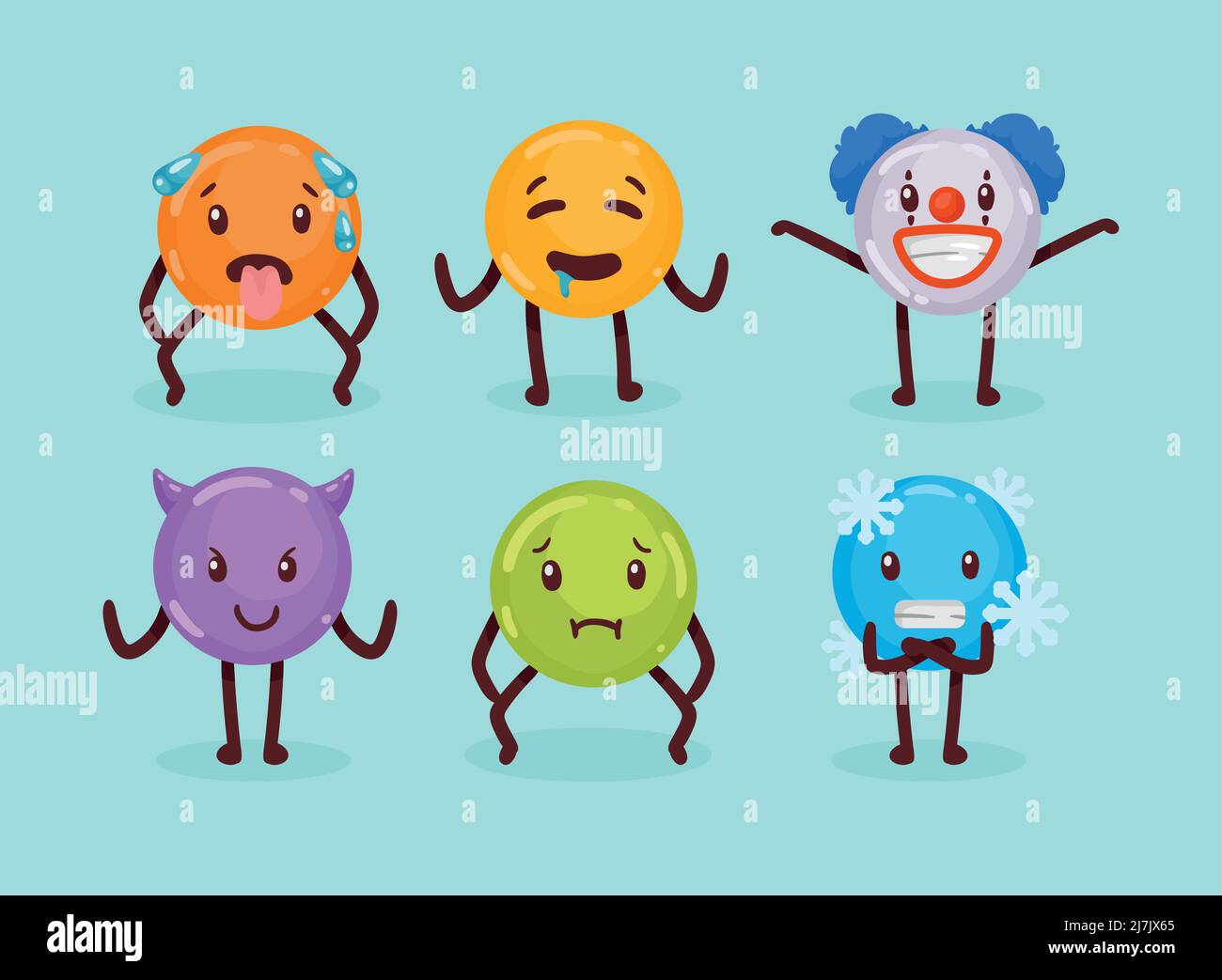 sei icone di caratteri emoticon Illustrazione Vettoriale