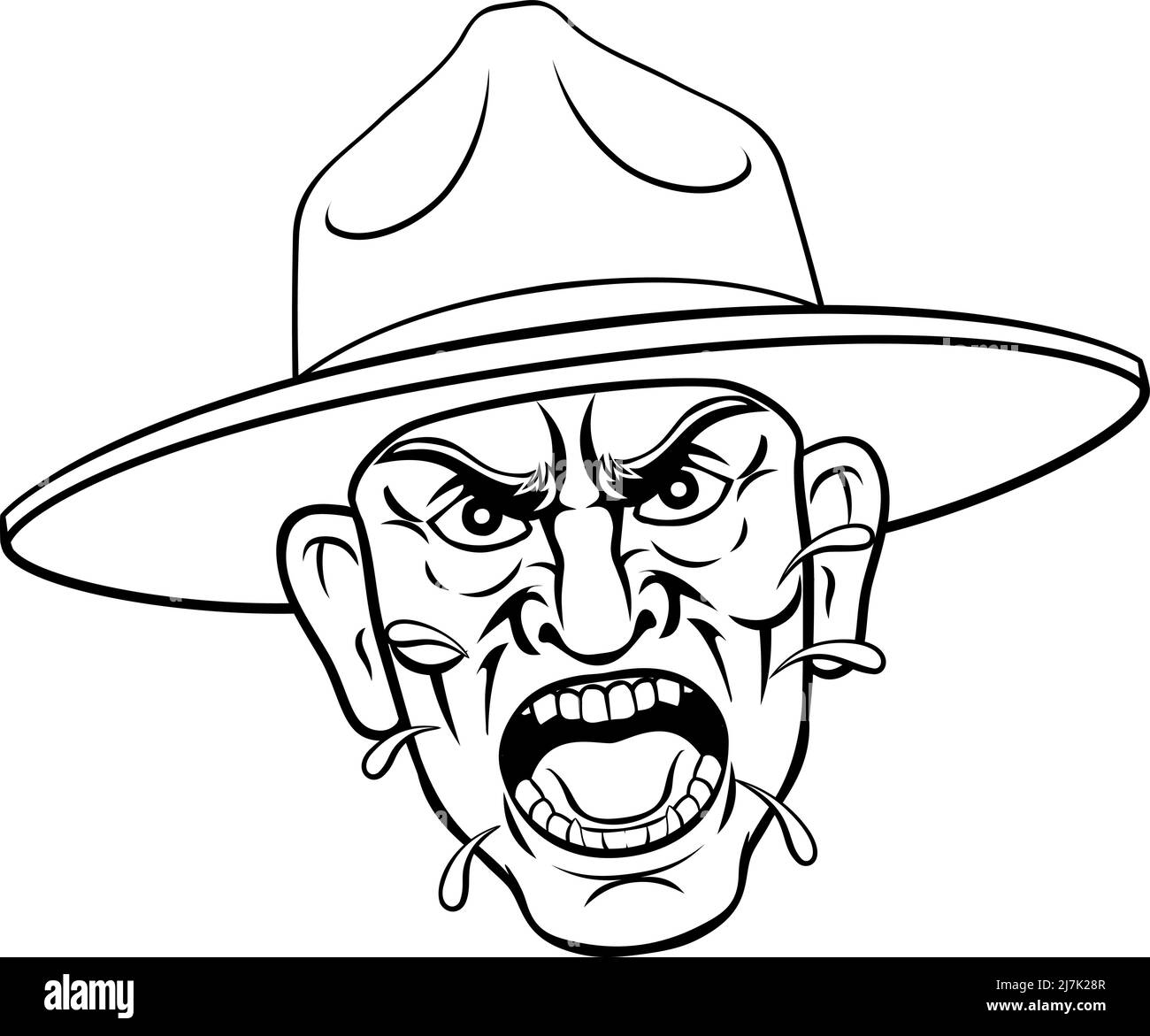 Esercito arrabbiato Bootcamp trapanare il sergente Cartoon Illustrazione Vettoriale