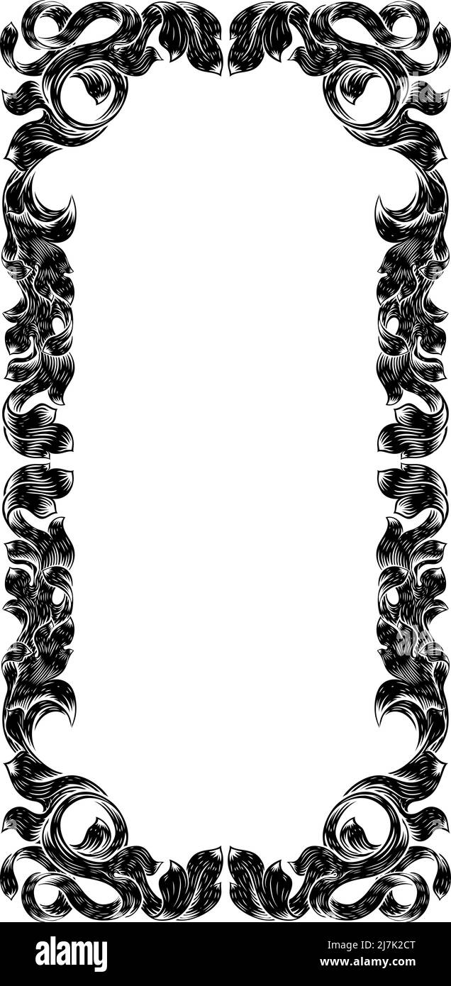 In filigrana foglia araldica Pattern floreali telaio di confine Illustrazione Vettoriale