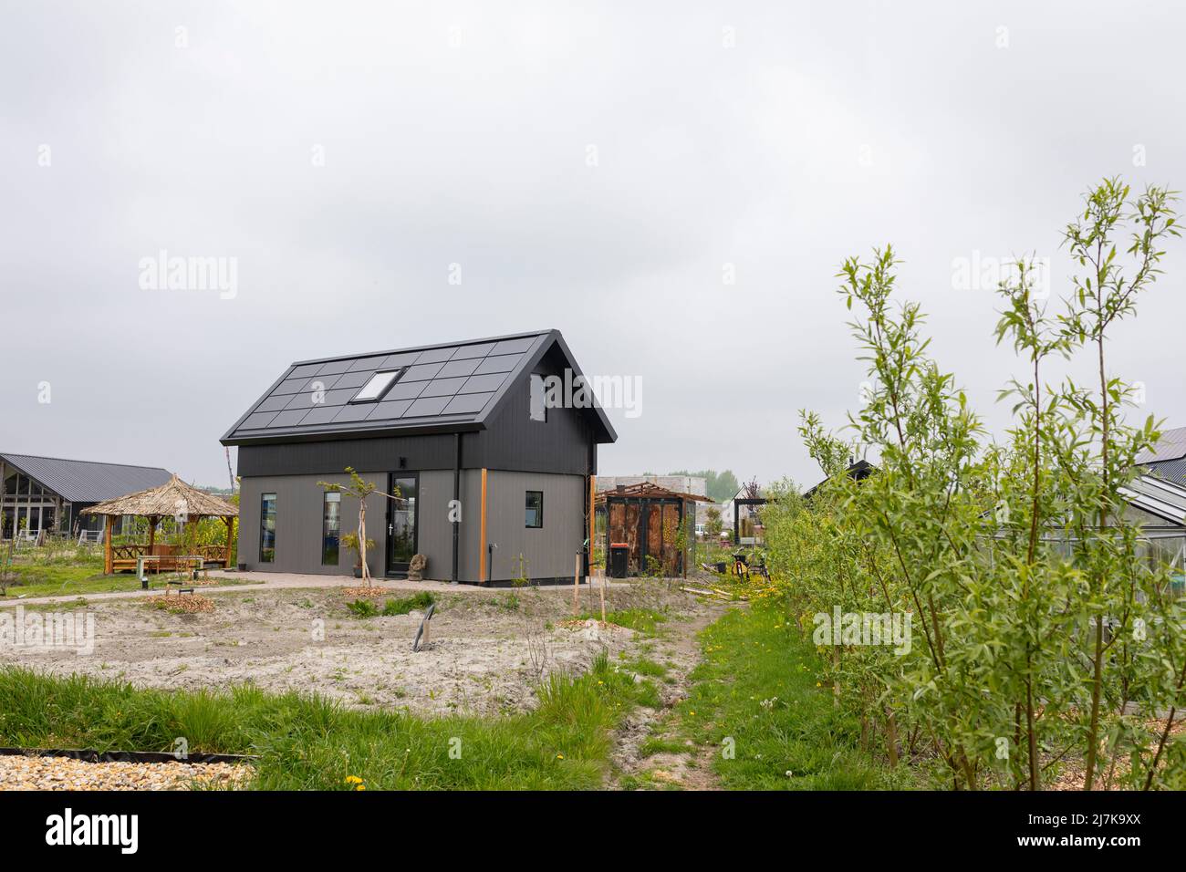 Piccola casa ecologica situata nell'eco-villaggio di Oosterwold Almere, nei Paesi Bassi Foto Stock