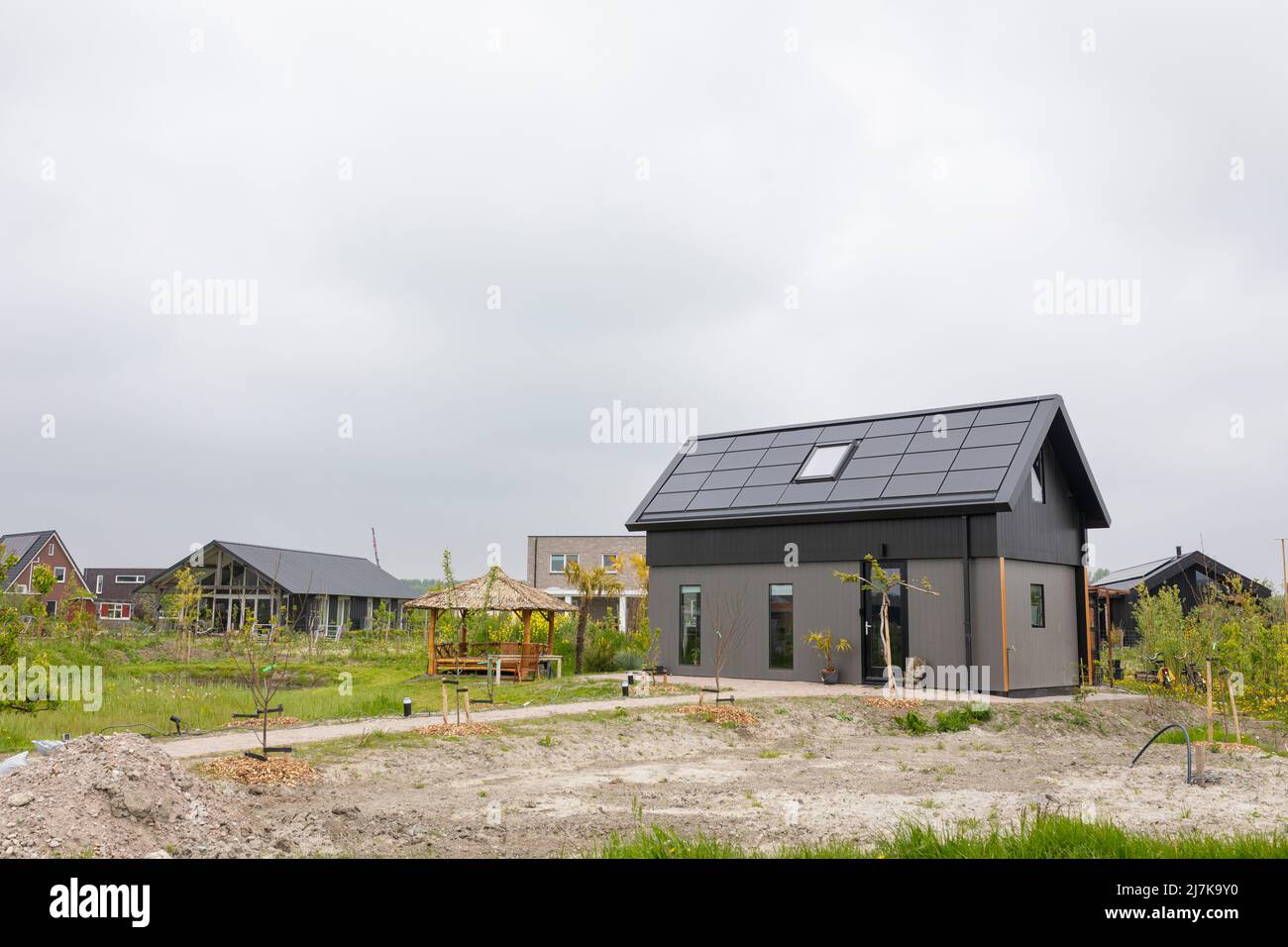 Piccola casa ecologica situata nell'eco-villaggio di Oosterwold Almere, nei Paesi Bassi Foto Stock