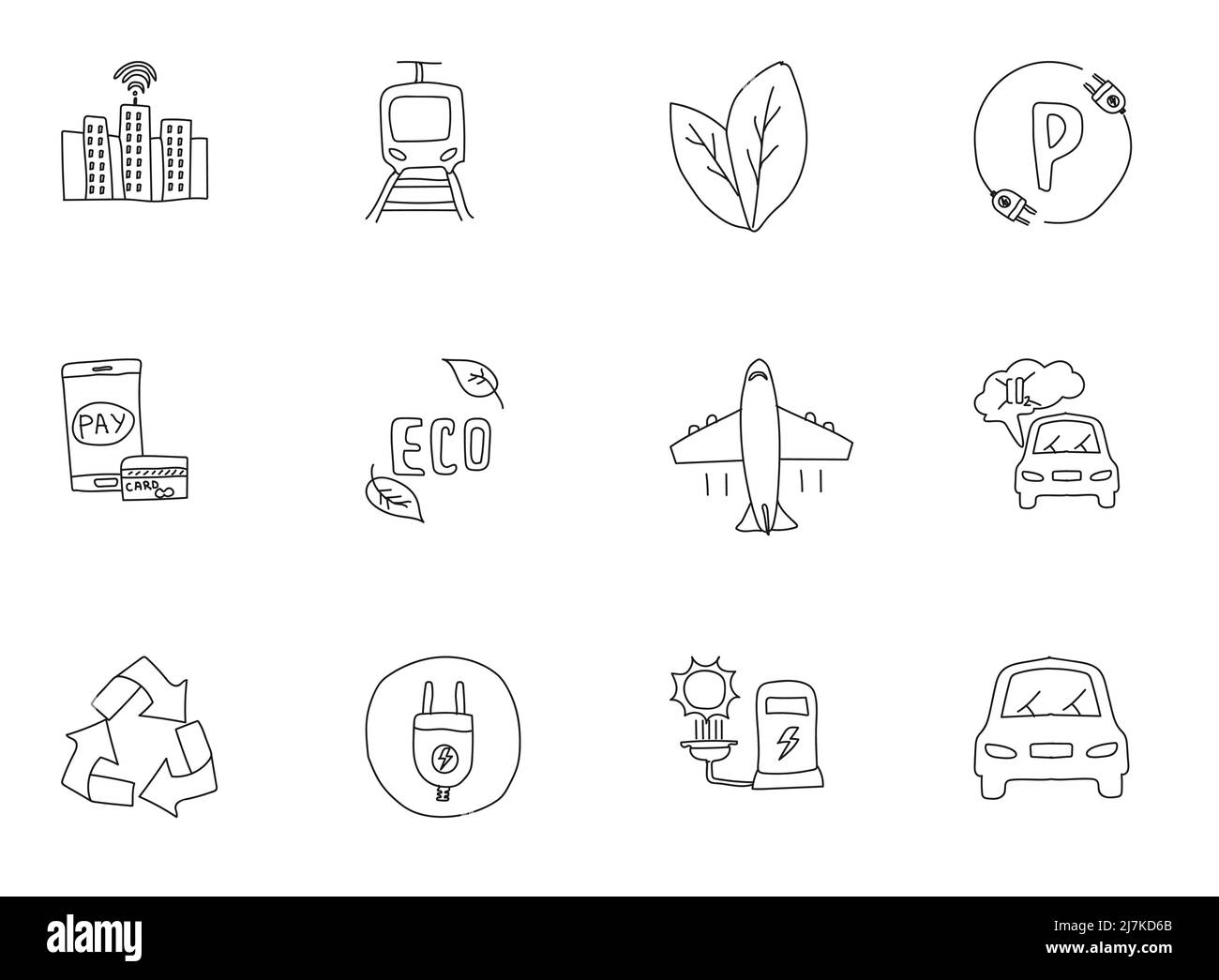 intelligente città disegnata a mano doodles lineare Illustrazione Vettoriale
