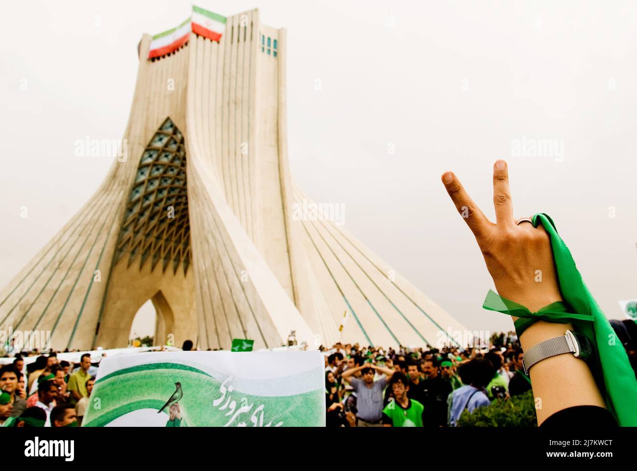 Dimostrazione dei sostenitori di Mir Hossein Mousavi per le elezioni presidenziali, Teheran, Iran, 2009 Foto Stock