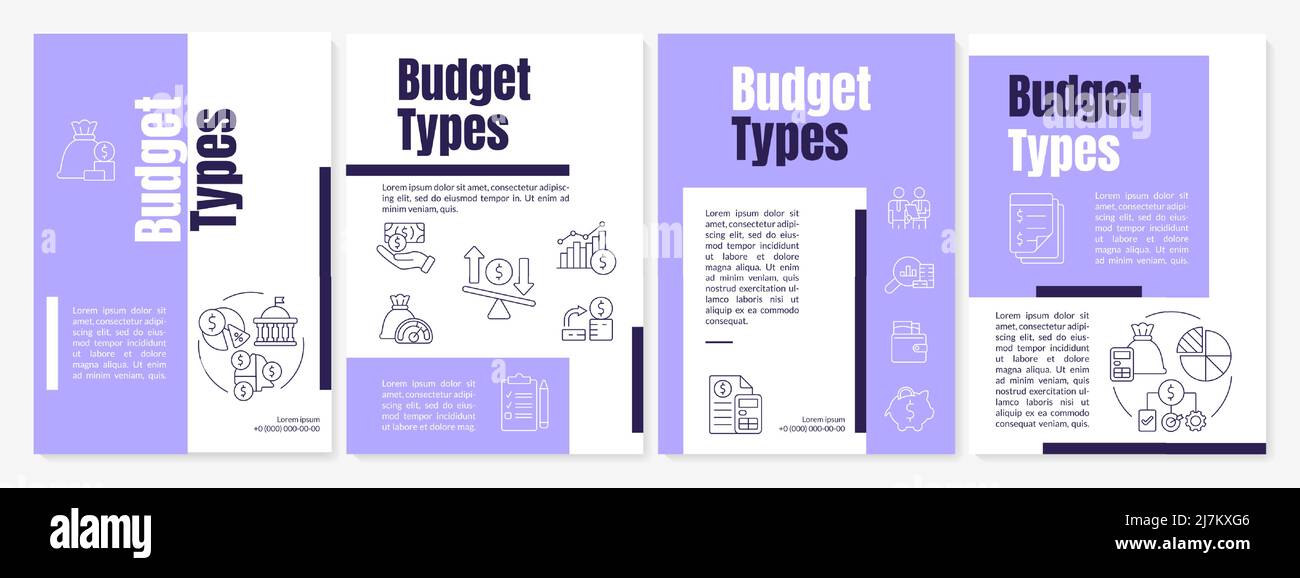 Modelli di brochure viola per i tipi di budget Illustrazione Vettoriale