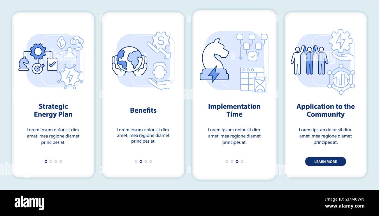 Schermata dell'app mobile Building Energy Strategy blue light onboarding Illustrazione Vettoriale