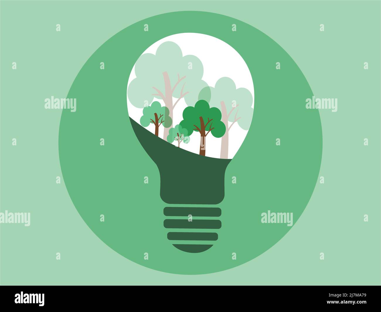 illustrazione di una lampadina con alberi verdi all'interno, concetto di giorno ambiente, illustrazione di stock Illustrazione Vettoriale