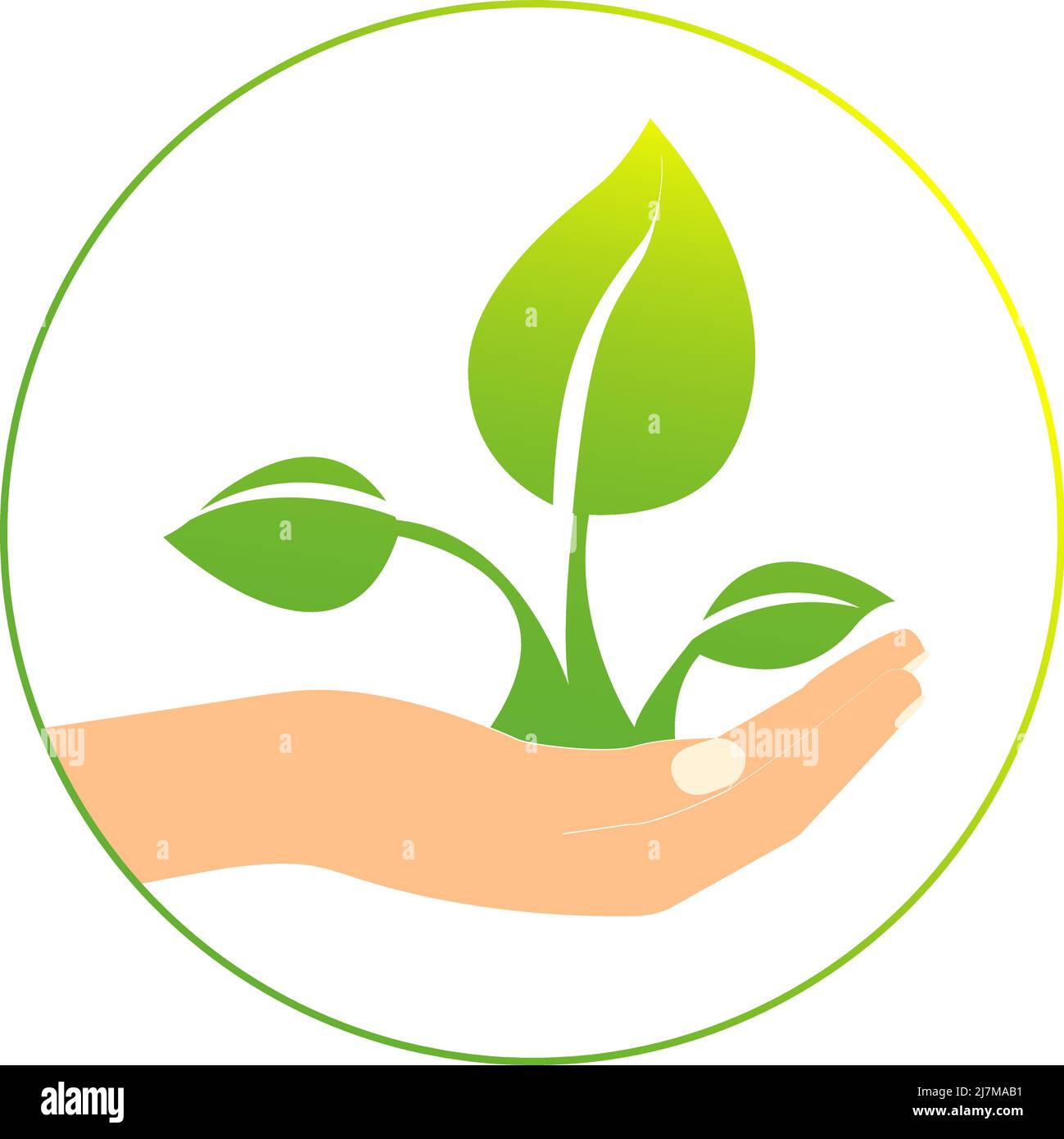 illustrazione della pianta verde nelle mani, concetto di giorno di ambiente, illustrazione dello stock Illustrazione Vettoriale