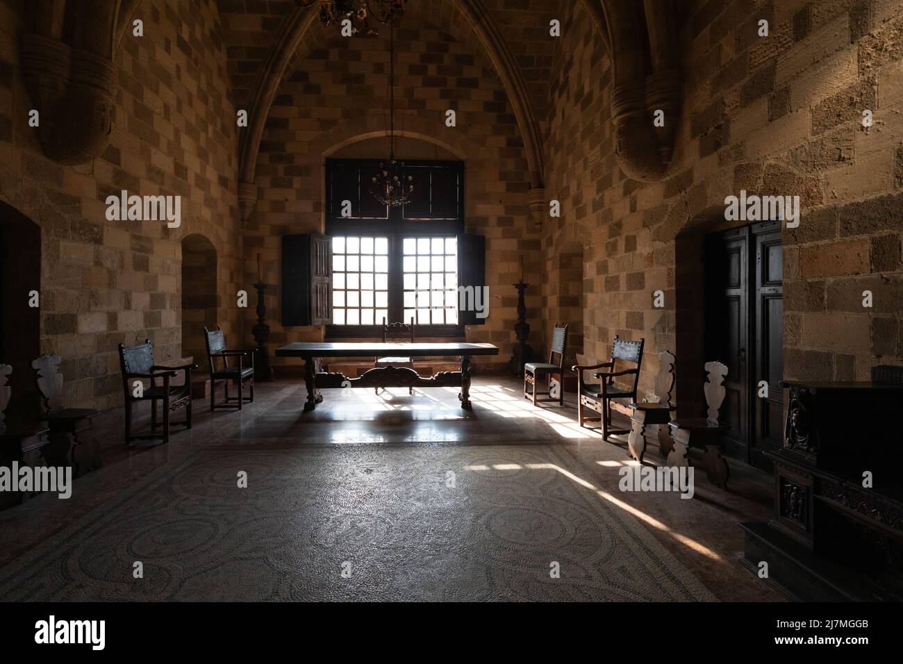 Interni all'interno del palazzo del Gran Maestro di Rodi, Grecia Foto Stock