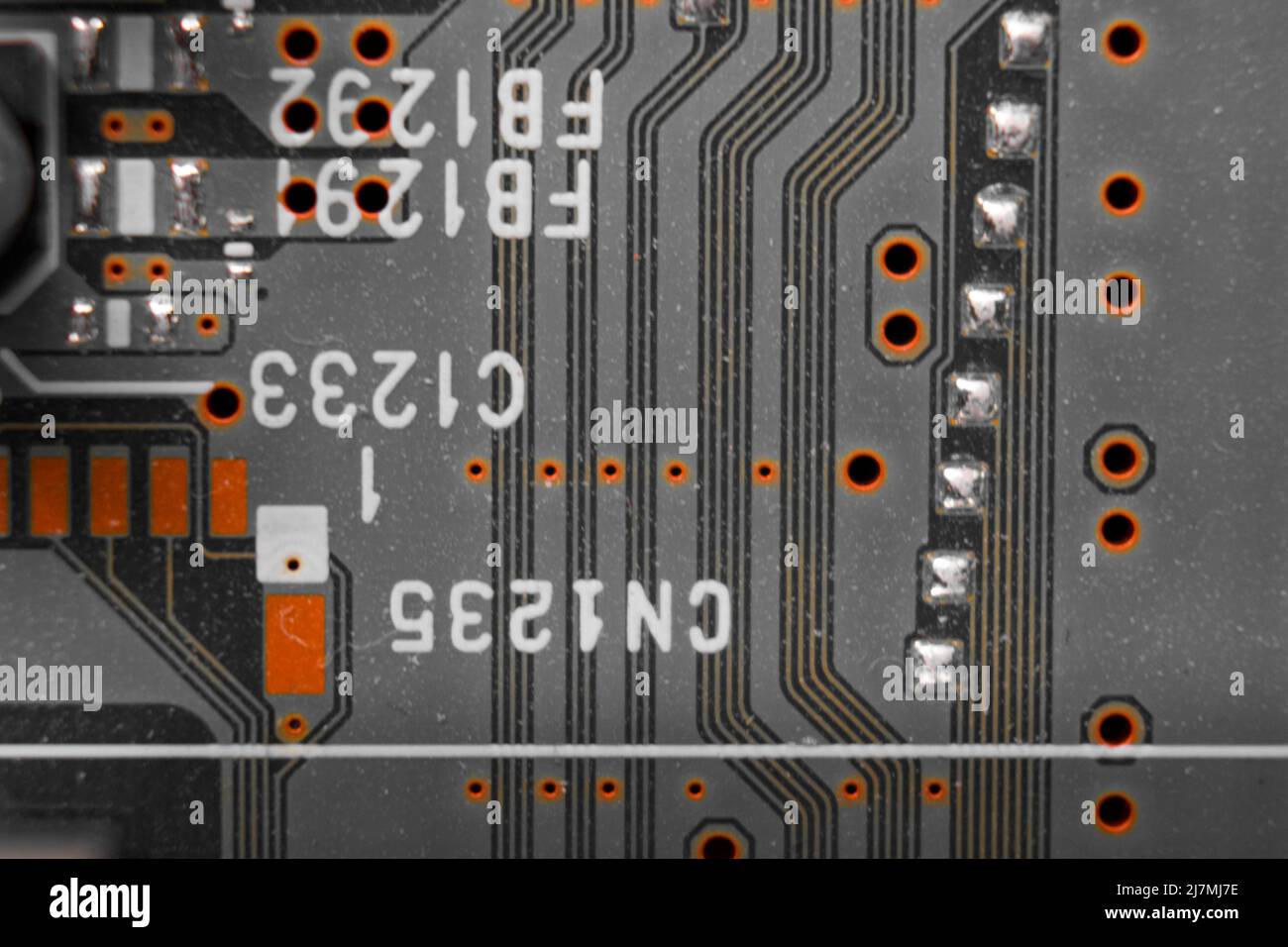 Primo piano su una parte della scheda di circuito di un lettore DVD Foto Stock
