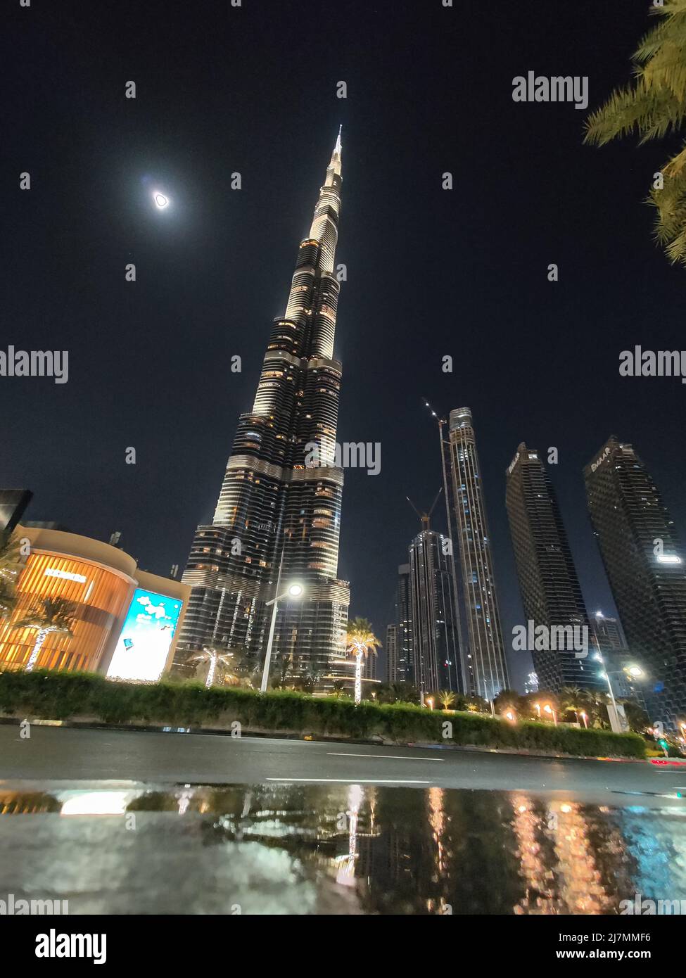 Il Burj Khalifa di notte, Dubai Foto Stock