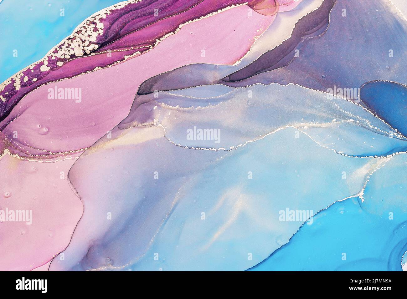 Sfondo astratto con inchiostro alcolico in tonalità blu azzurro rosa Foto Stock