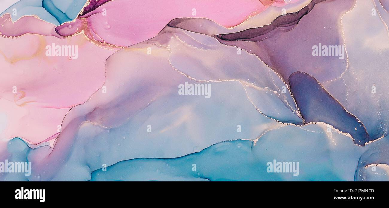 Sfondo astratto con inchiostro alcolico in tonalità blu azzurro rosa Foto Stock