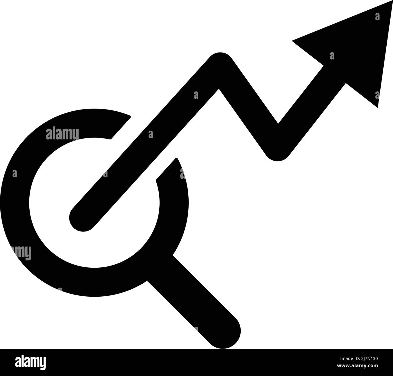 Icona di silhouette di una lente d'ingrandimento e di una freccia ascendente. Vettore modificabile. Illustrazione Vettoriale