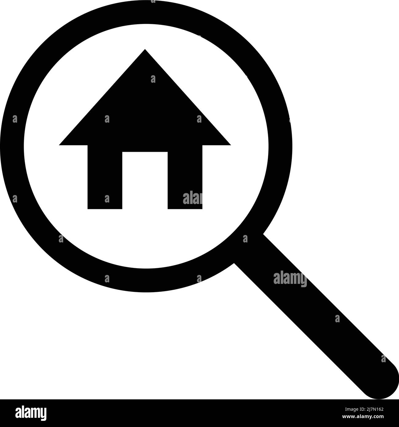 Un'icona di casa in una lente d'ingrandimento. Ispezione della casa. Vettore modificabile. Illustrazione Vettoriale