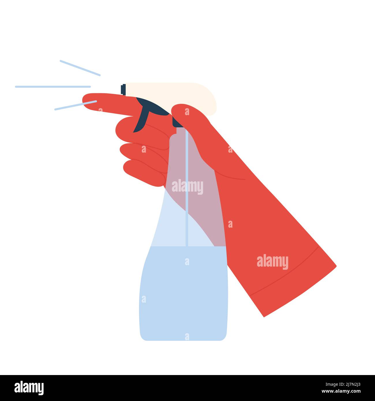 Consegnare il guanto con spray detergente. Spruzzatura di vetro e finestra, illustrazione del vettore del servizio di pulizia Illustrazione Vettoriale