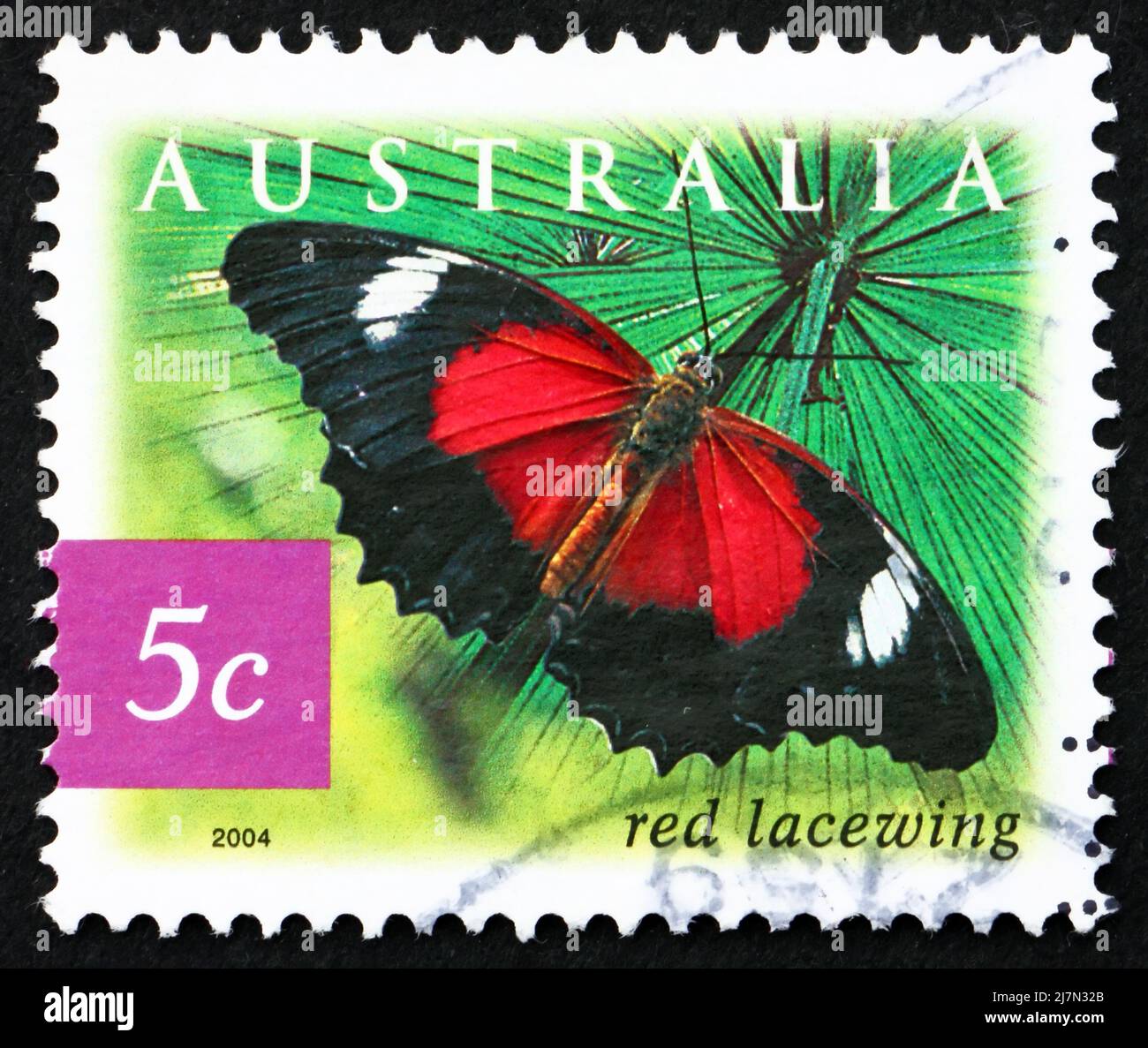 AUSTRALIA - CIRCA 2004: Un timbro stampato in Australia mostra Red Lacewing Butterfly, Cetosia Biblis, Insect, circa 2004 Foto Stock