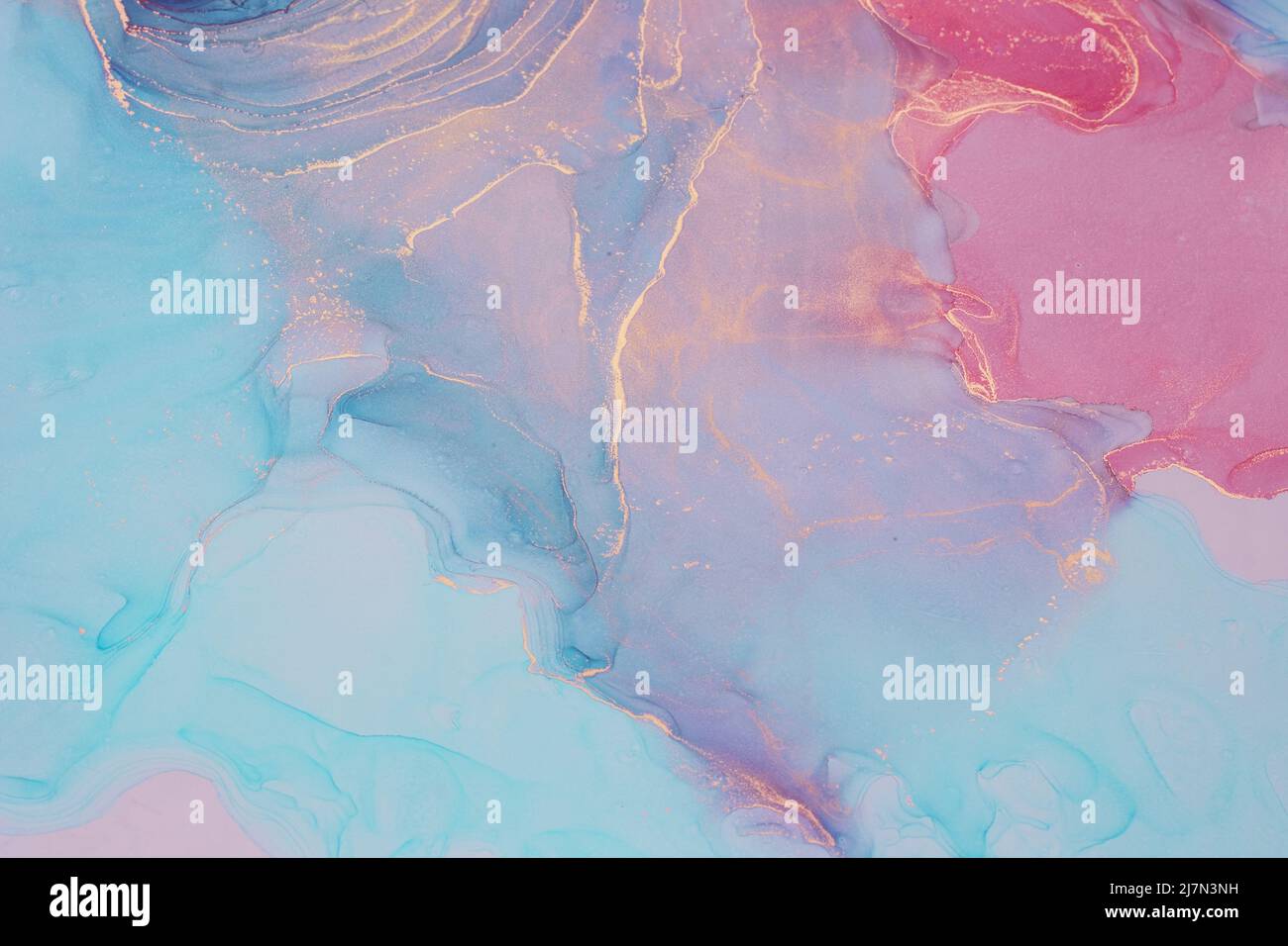 Astratto inchiostro liquido pittura sfondo in colore rosa blu. Foto Stock