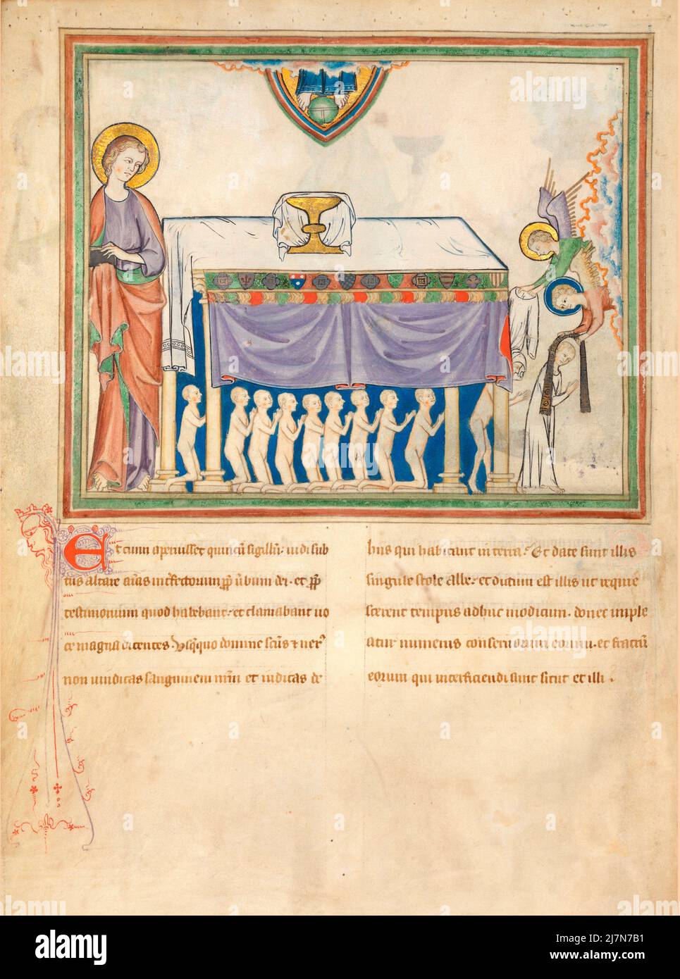 L'Apocalisse dei Chiostri ca. 1330 - l'Apocalisse, o Libro dell'Apocalisse, Giovanni evangelista, durante il suo esilio nell'isola greca di Patmos. In questa immagine - l'apertura del V Sigillo: Martiri Foto Stock