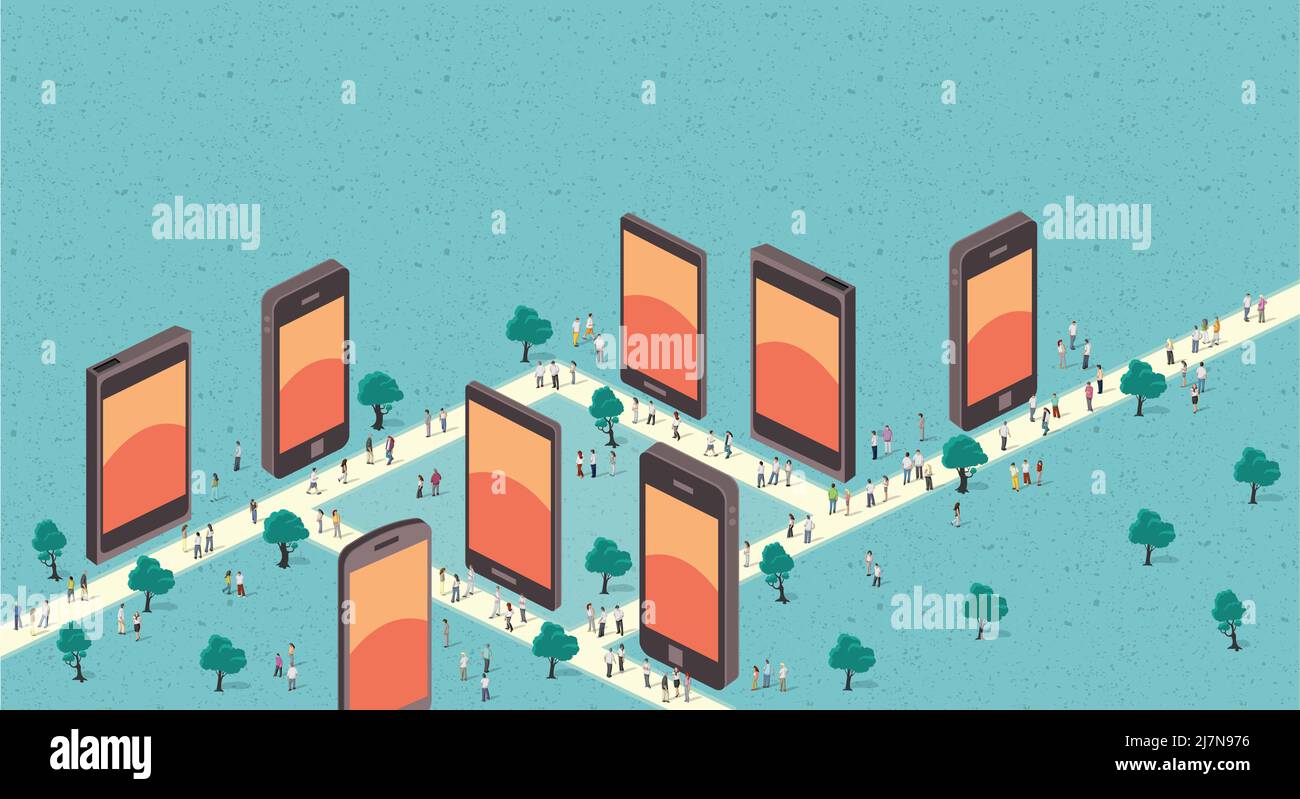 Uomini d'affari in una città con smartphone Illustrazione Vettoriale