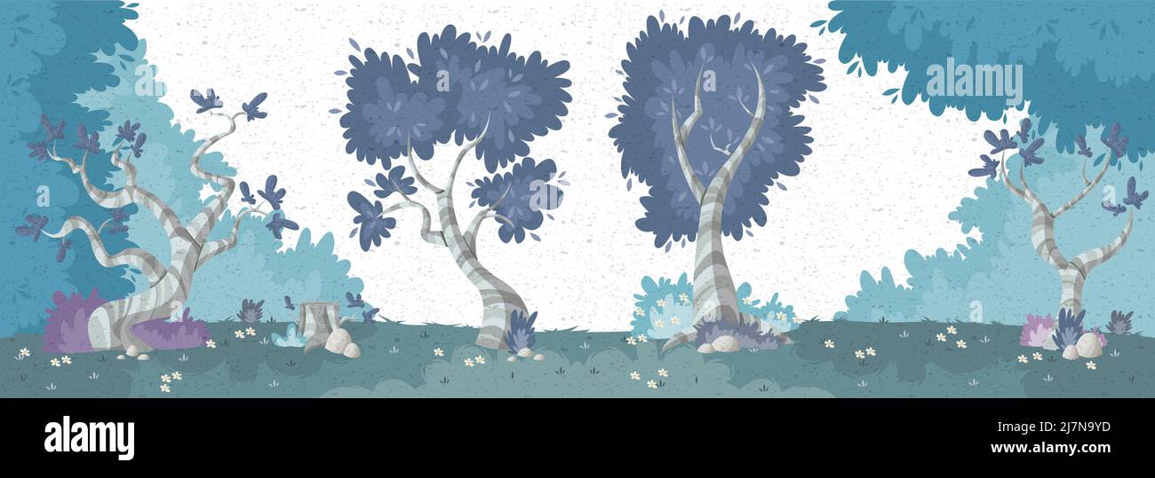 Parco verde con erba e alberi. Paesaggio naturale. Illustrazione Vettoriale