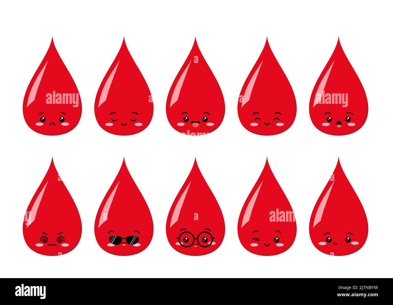 Carino sangue goccia cartone animato bambino set di caratteri. Illustrazione Vettoriale