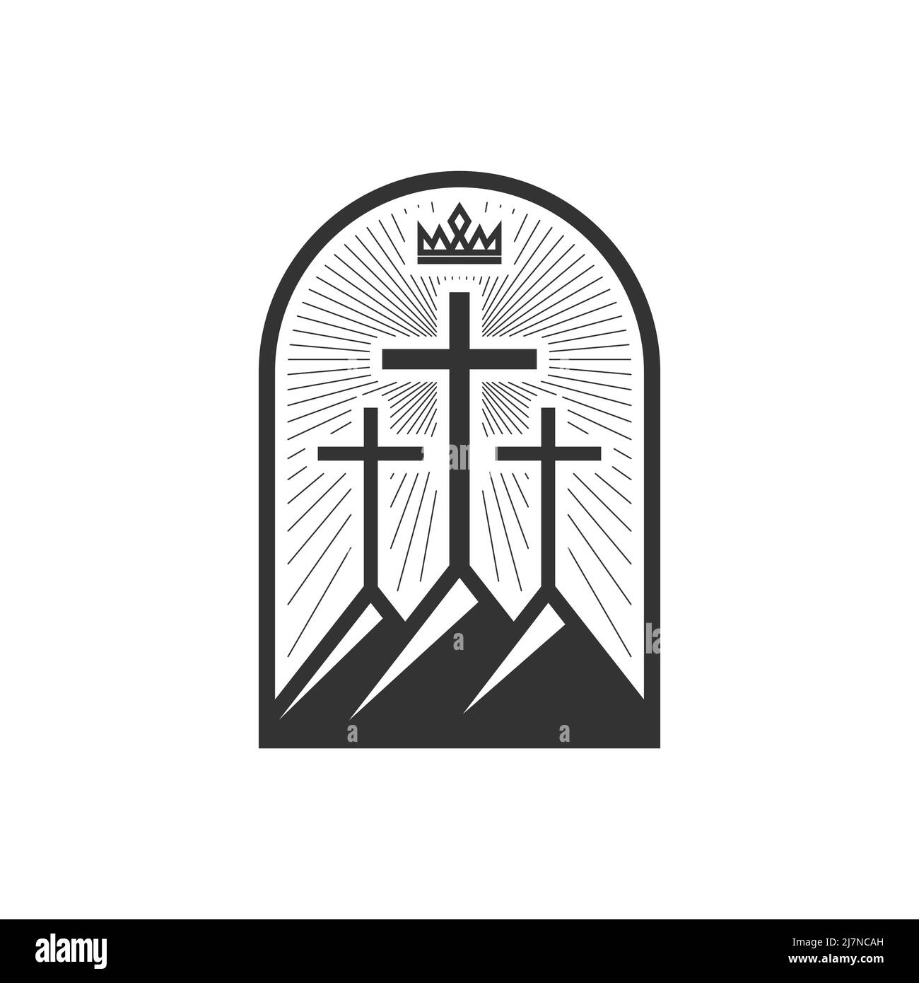 Illustrazione cristiana. Logo della Chiesa. Tre croci sul Golgota. Illustrazione Vettoriale