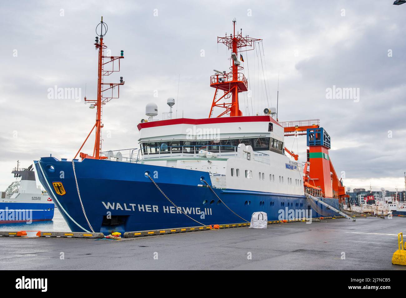 Reykjavik, Islanda - Ottobre 23. 2021: Nave di ricerca marittima Walther Herwig III in porto Foto Stock